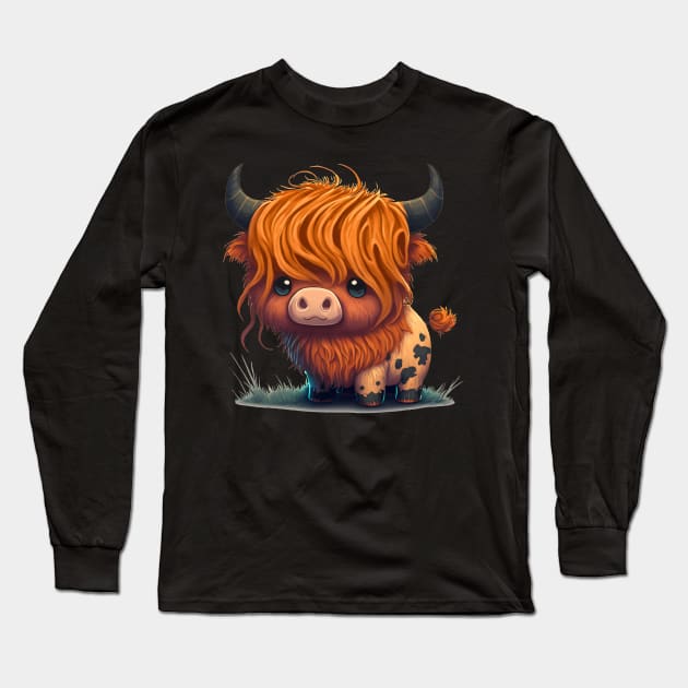 Highland Cow Cute Brown Fluffy Long Sleeve T-Shirt by peachycrossing